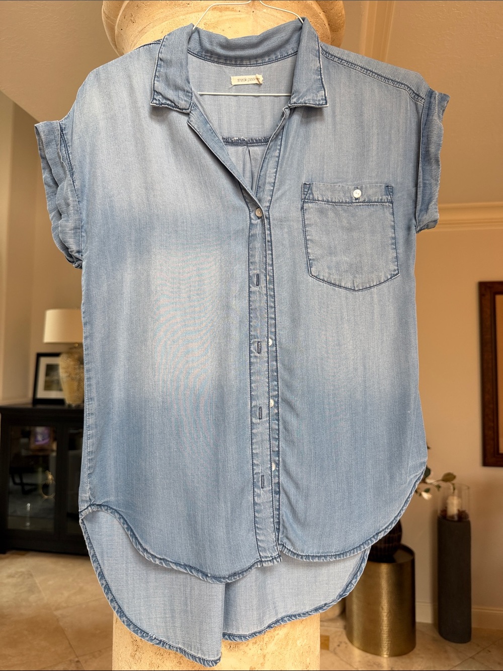 Light Wash Denim Button-Front Women's Top